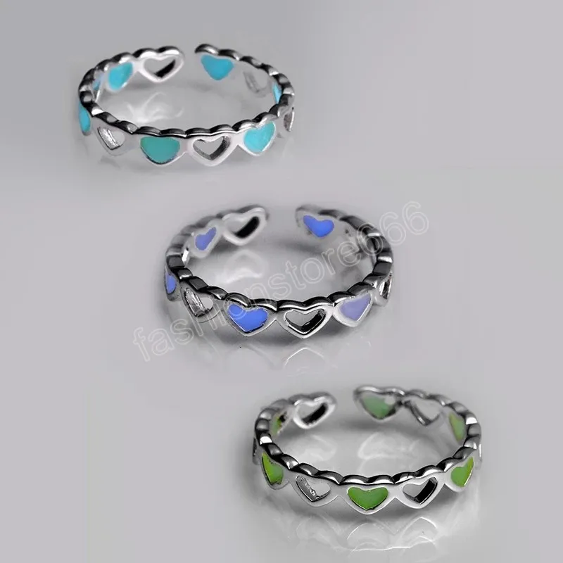 Belle bague lumineuse femmes coeur réglable brillant dans l'obscurité bague d'ouverture Couple bagues bijoux cadeau pour la fête d'halloween