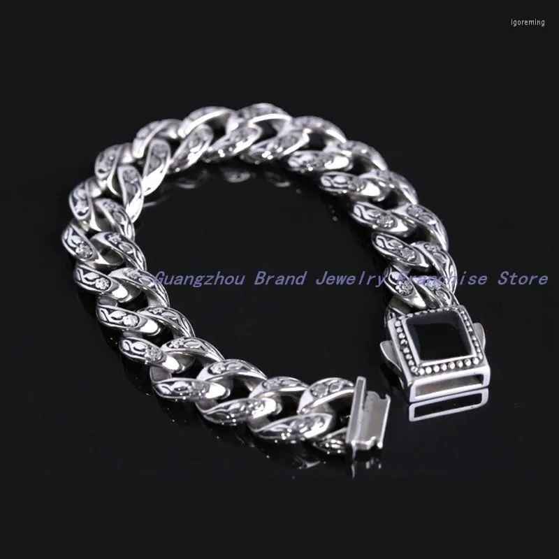 Link Bracelets Promotion Sale Elegant 316L Stainless Steel Black Crystal And Chain Men's Bracelet Bangle First Class Technology Good