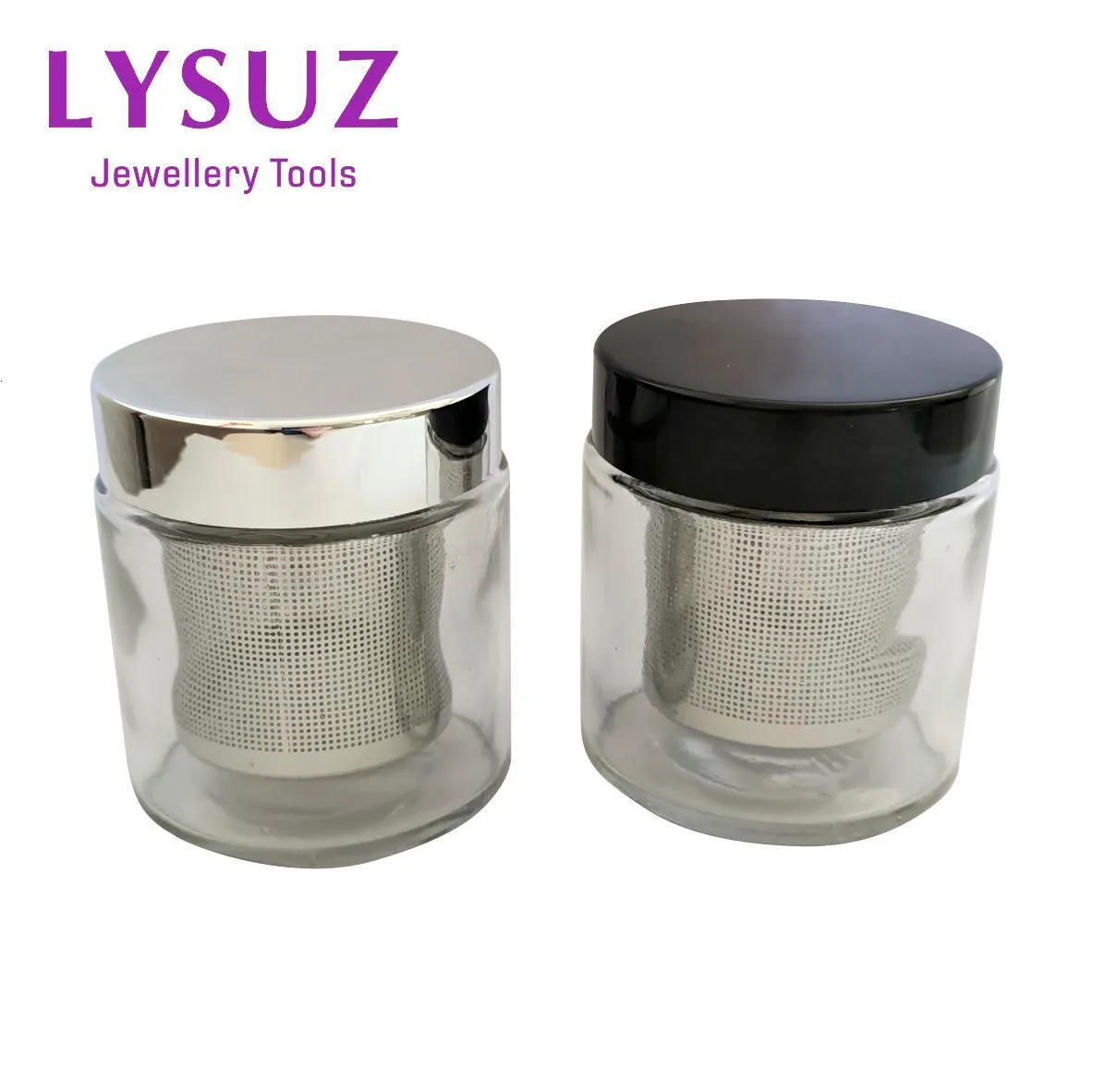 Sieraden potten diamanten wasbeker kijken kleine onderdelen edelsteen reiniging glazen pot met zeef lysuz 221205