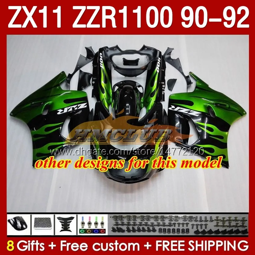 ABS Flames Green Sagrings Kit для Kawasaki Ninja ZX 11 R 11R ZZR-1100 ZX11 R ZX-11R 1990 1991 1992 ГОЛОСОВАНИЕ 164NO 11 ZZR 1100 CC Z3349