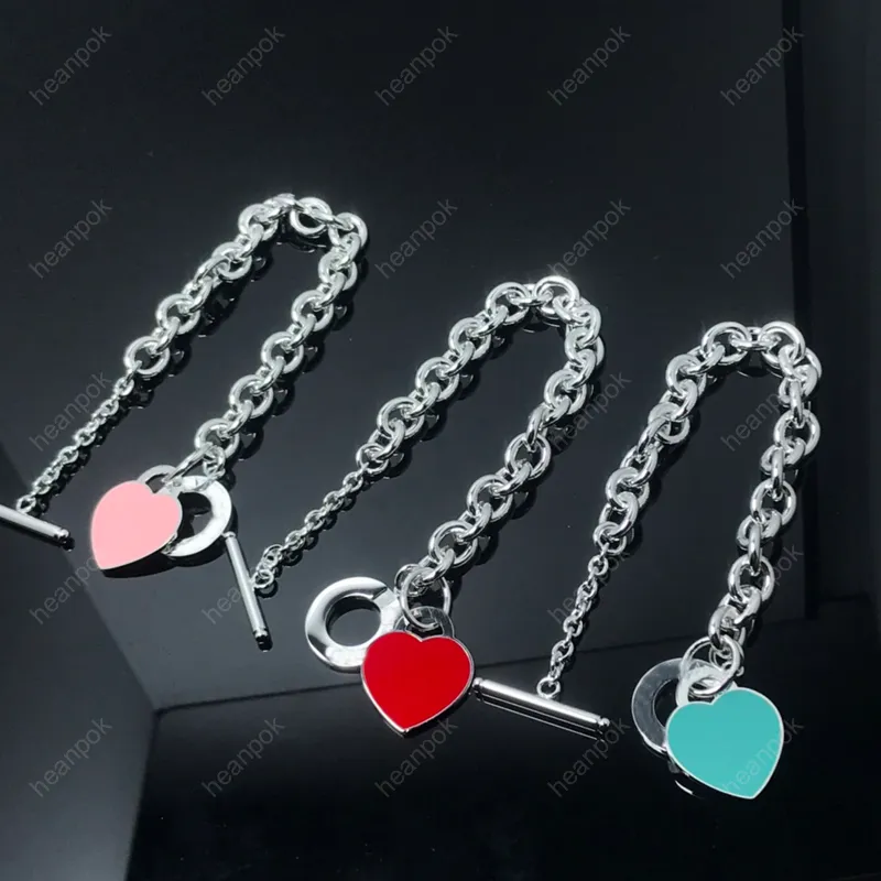 Heart Chain Bracelet Women Designer Jewelry Couple Stainles Steel Love Bracelets Accessories Luxury Bangle Pink Red Blue With Box 17cm 19 Cm