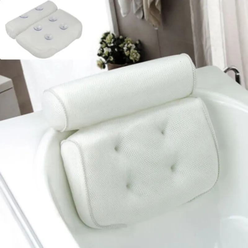 Outros banheiros suprimentos de banheiro respirável 3D Mesh Spa Pillow com xícara de sucção pescoço e suporte para trás para acessórios para sala de banheira 221205