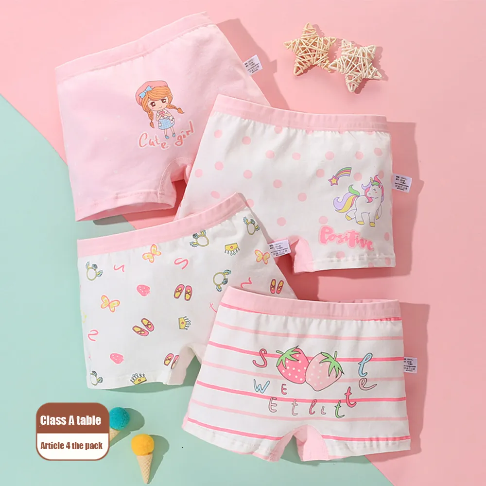 Culottes filles enfants sous-vêtements en coton slips pour enfants fraises princesse dessin animé court 4 pièces Lot 221205