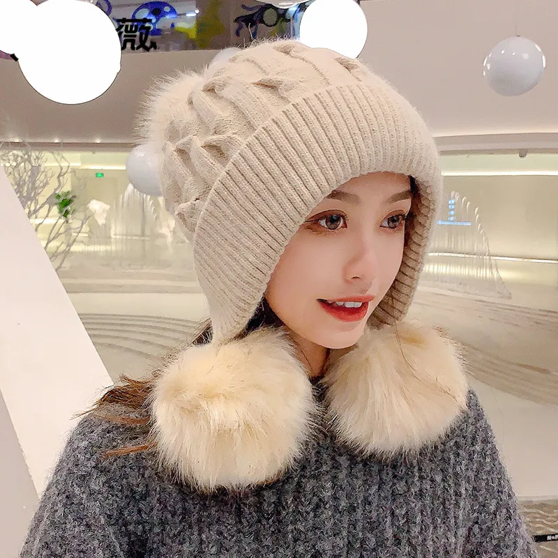 Winter Peruvian Beanie With Bangs With Fleece Lining, Ear Flaps, And Rabbit Fur  Pompoms For Women S2591 221203 From Shanye08, $14.84