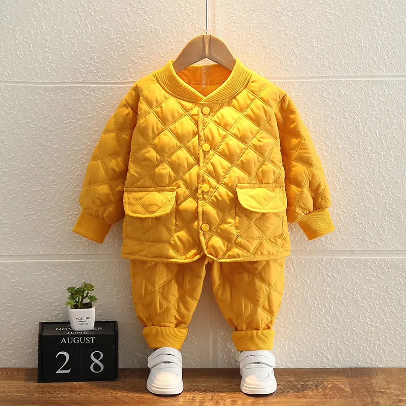 Zestawy odzieży Zima Dzieci odzież ciepłe sztuczne w dół Keep Baby Girls Boys Snowsuit Płaszcze Spodnie Płynie 05 lat 221203