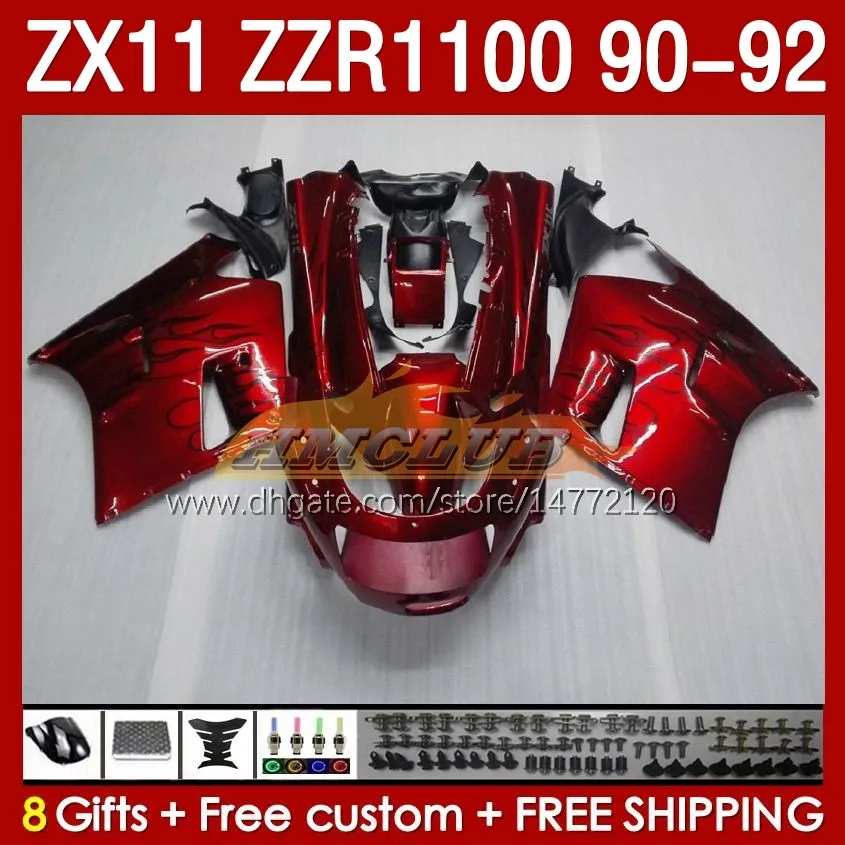 가와사키 닌자 ZX 11 R 11R ZX-11 R ZZR1100 ZZR 1100 CC 바디 164NO.0 ZX11 R 90-92 ZX-11R ZZR-1100 ZX11R 90 91 1990 1991 1992 ABS Full Fairing Metallic Red