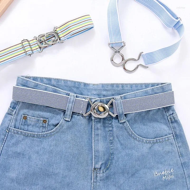 B￤lten F￤rgglada stripe Children's Girdle Enkla och m￥ngsidiga jeans Tillbeh￶r Tunn midja Nylon Canvas Weave Elastic Belt f￶r unisex