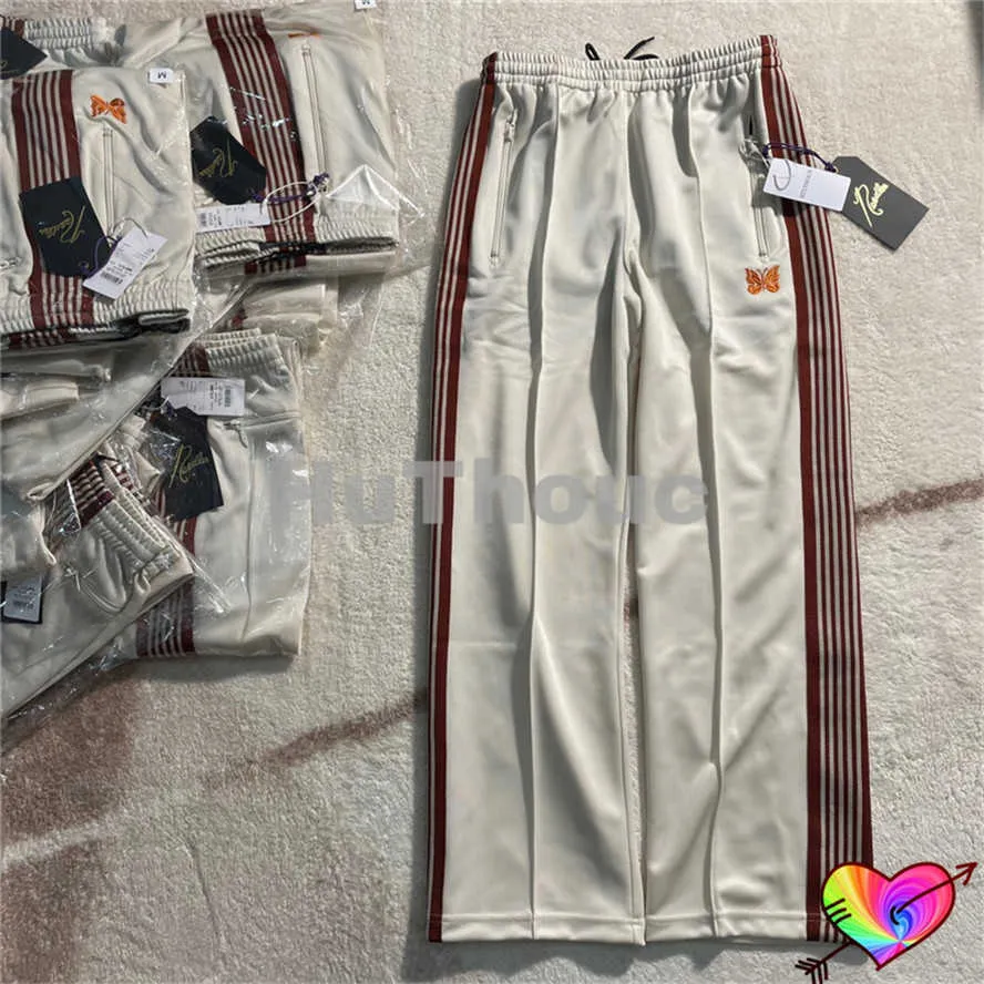 Men's Pants 2022 Brown Stripes Needles Pants Men Women Orange Butterfly 1 1 Needles Track Pants High Street AWGE Straight Trousers T221205