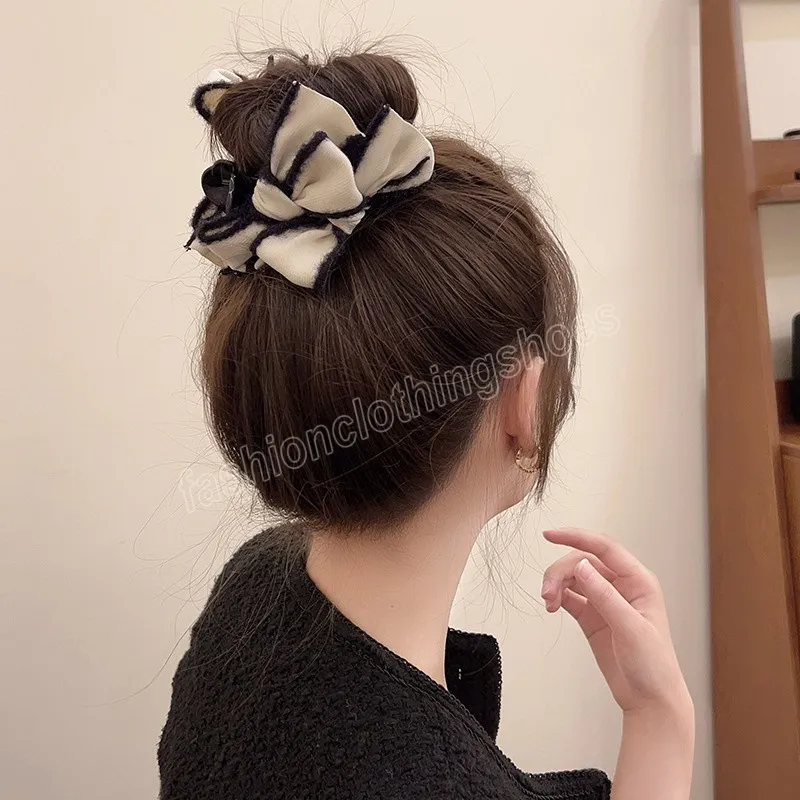 Vintage svart bowknot huvudbonader hårnål elegant stor bulle pontail hållare hårklipp kvinnlig hår smycken gåva