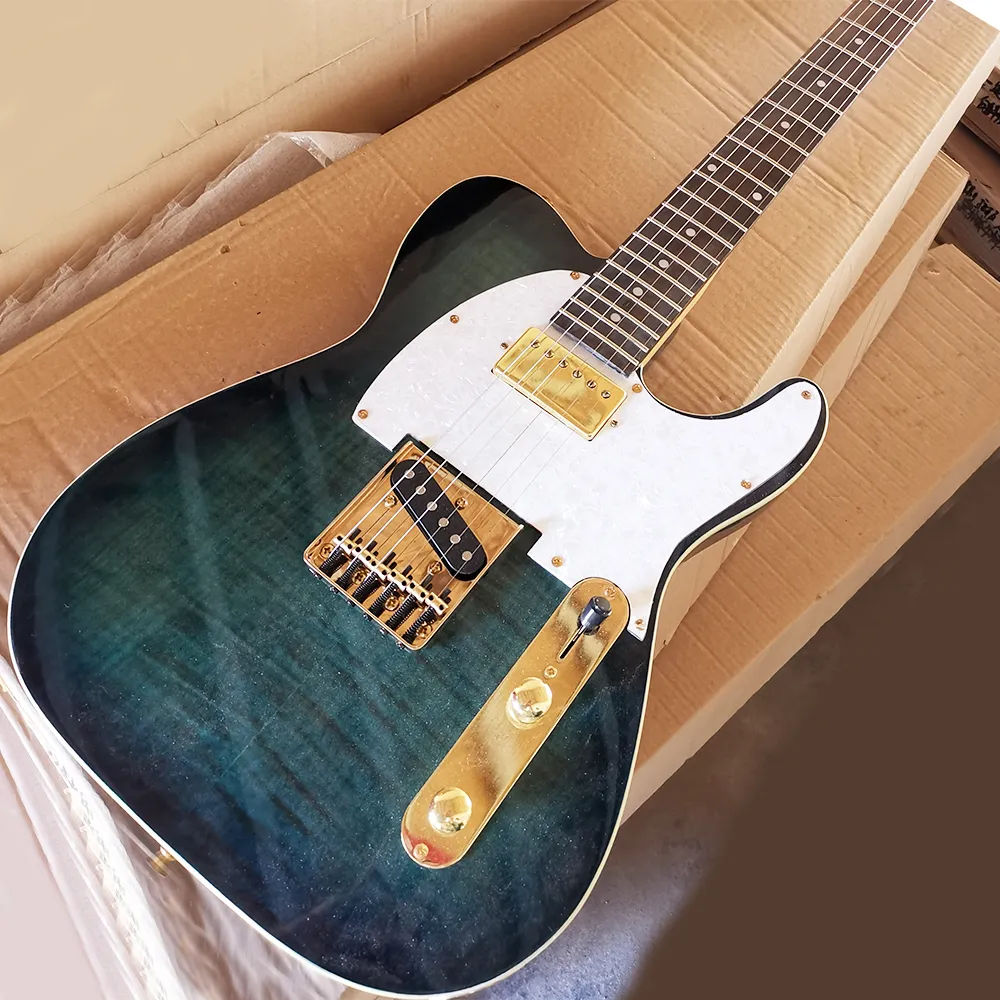 Marineblaue E-Gitarre mit 6 Saiten und anpassbarem Palisandergriffbrett mit Flammenahornfurnier