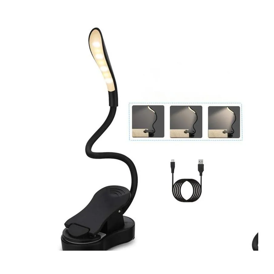 Luces de libro Luz de lectura recargable LED Libro USB Lámpara flexible Touch Dimmer Clip Mesa Escritorio Proteger Ojo Portátil Drop Entrega Li Ot1P5