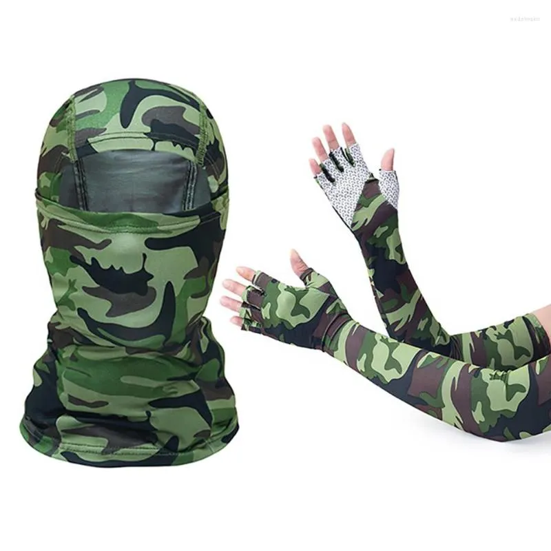 Bandanas Outdoor Sonnenschutzmittel Balaclava und Ärmelanzug Männer Frauen atmungsaktuelle UV-Sode-Halbfinger-Handschuh-Wanderkopfbedeckung Maske