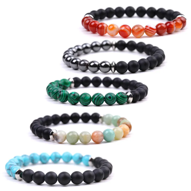 Natural Stone 8mm Hematite Kallaite Malachite Agate Beaded Bangle Bracelets For Women Jewelry