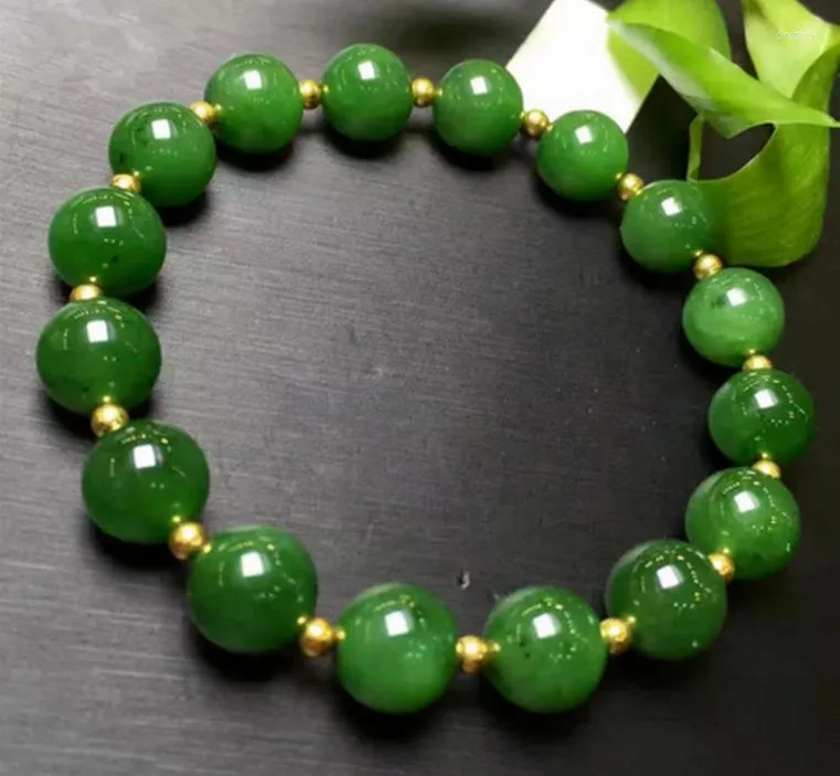 Link Bracelets Natural 10mm Green Jade Jadeite Round Gems Beads Elastic Bangle Bracelet 7.5''