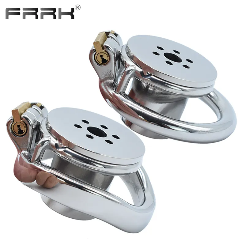 Cockrings FRRK Inverted Plugged Cylinder Chastity Cage with Bondage Belt for Couple Stainless Steel Cock Penis Rings Adults Sex Toys Shop 221205