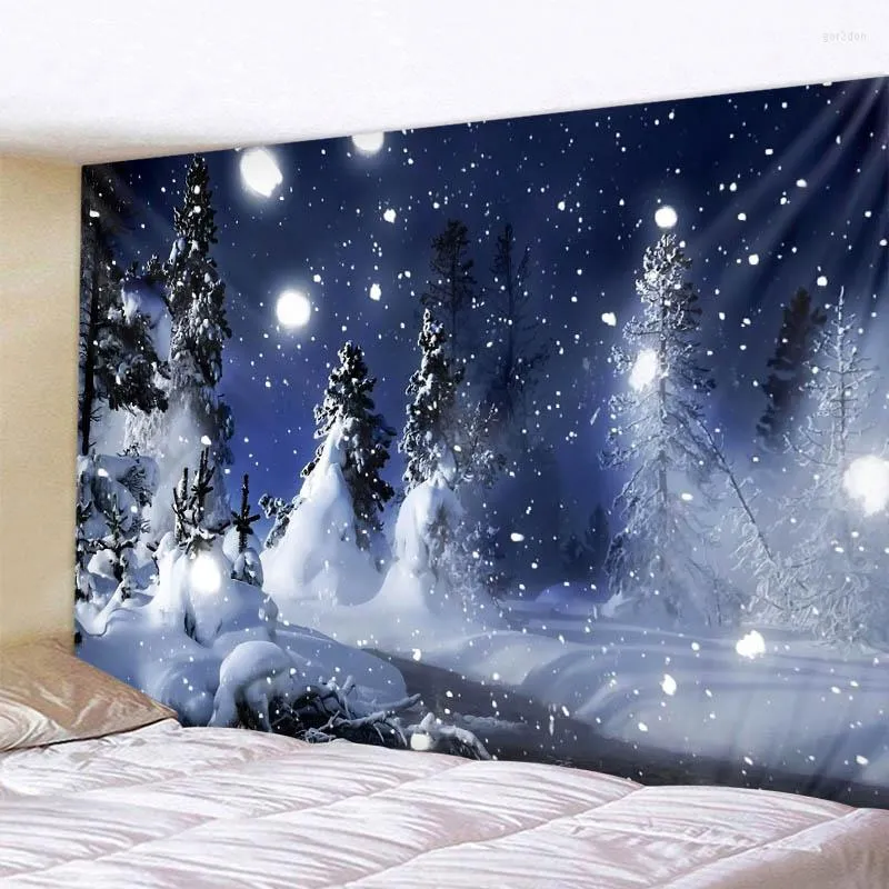Tapestries Home Decor Christmas Snow Tapestry Santa Gifts Fireplace Tree Elk Wall Hanging Bedroom Dorm Background Cloth Tapiz