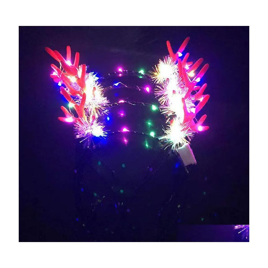 クリスマスの装飾ヘアフープスタイルの発光角ヘッドバンドガールクリエイティブアイデアクリスマスストッキング装飾工場ディレクDHP2f