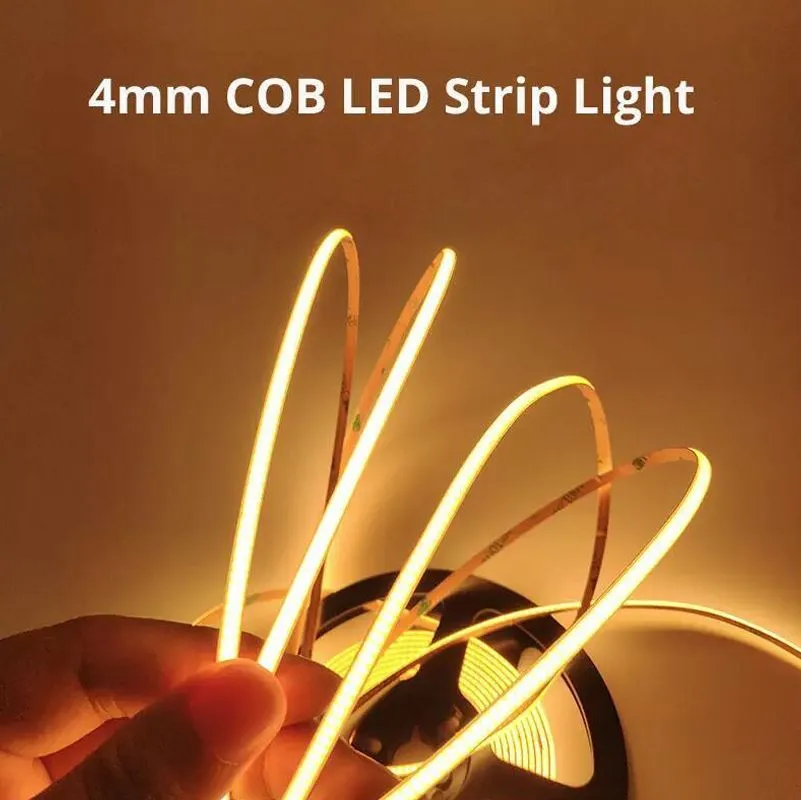 High Density Flexible COB Livarno Led Light Strip Light Bar Tape Lighting  4mm Narrow, 12V/24V, 480 LEDs, Ra 90 6000K From Leeu, $3.25