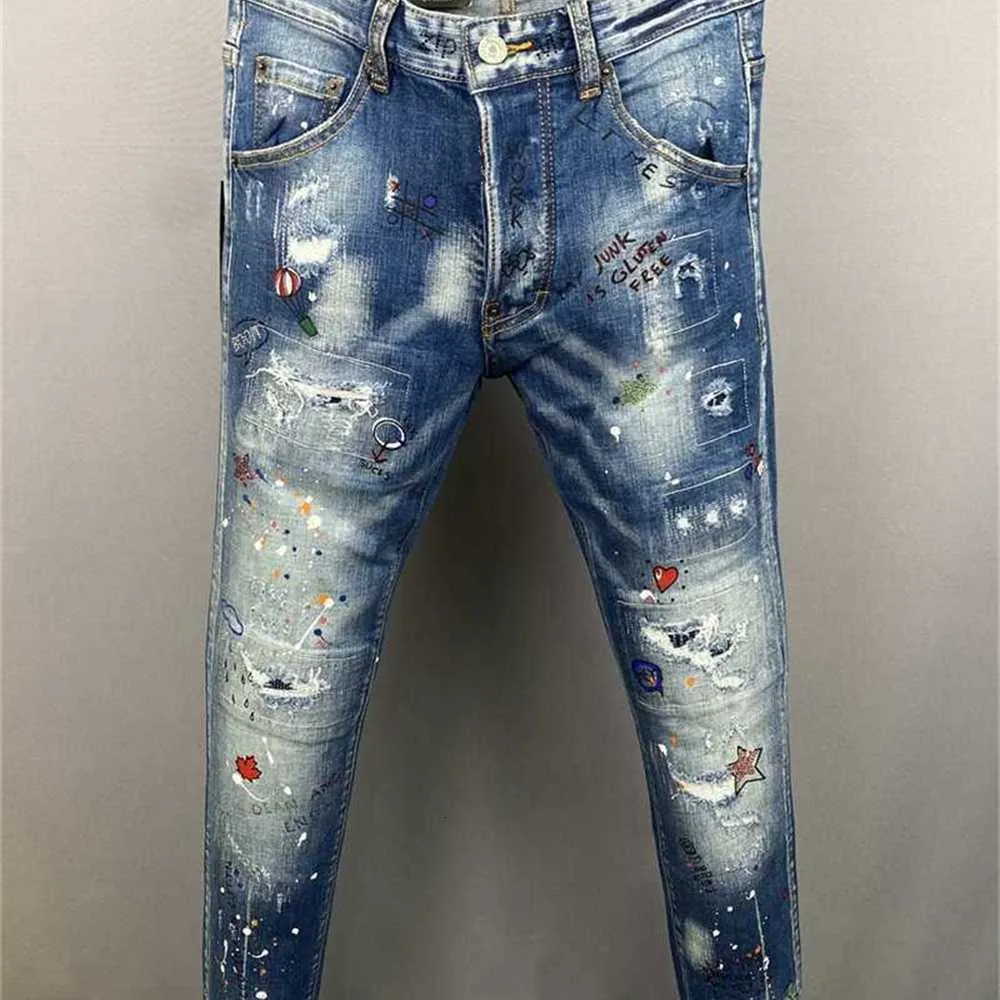 Heren Jeans Bell Bottom Jeans Luxe Merk Designer D2 Heren Denim Dsquare Borduurbroek Mode Gaten Broek Heren Clothin2672