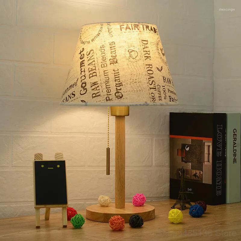 Table Lamps Japanese Vintage Wood Bedroom Bedside Fabric Desk Lamp Living Room Study Nordic Stand Light Fixtures Lanterns