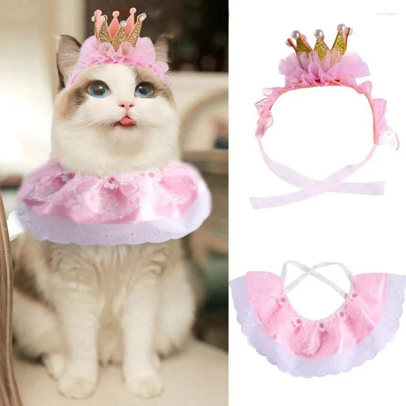 Costumi per gatti Festa di compleanno per animali domestici Corona per cani Copricapo Sciarpa di pizzo Accessori per asciugamani a palloncino Prodotto decorativo da indossare
