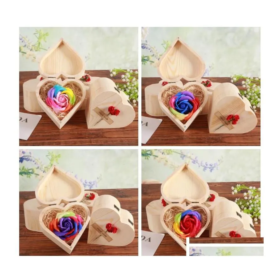 Other Event Party Supplies Colorf Soap Flower Wood Boxes Heart Love Box Rose Flowers Valentines Day Activity Party Supply Gift 9Ky Dhi83