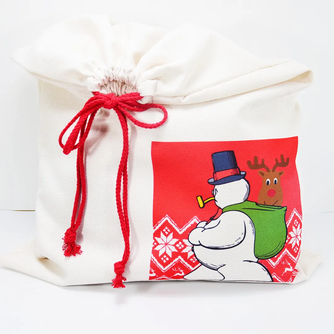 US Warehouse Sublimation Blank White Bag Christmas Decorations Heat Transfer Printing Linen Candy Shopping Bag with String Handle For Xmas Gifts Packing Big Size B5