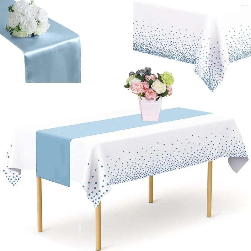 Nappe jetable en plastique, 54x108 pouces, couverture de fête, 12x108 pouces, chemin en Satin, pour mariage, Banquet, anniversaire