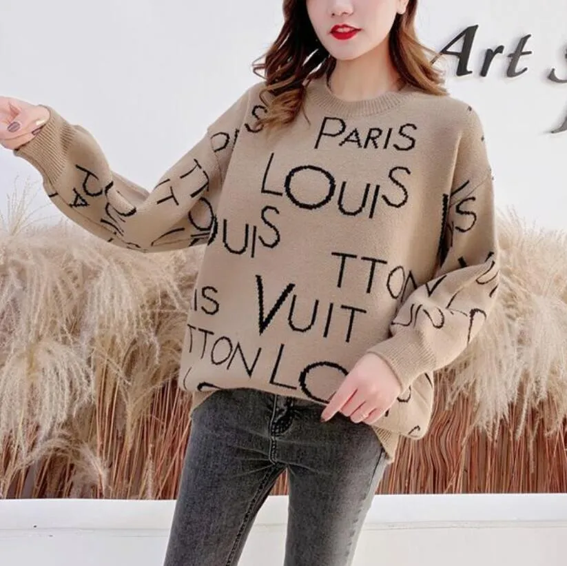 Pull femme pour designer décontracté tricot couleur contrastée à manches longues mode classique dames col coton manteau