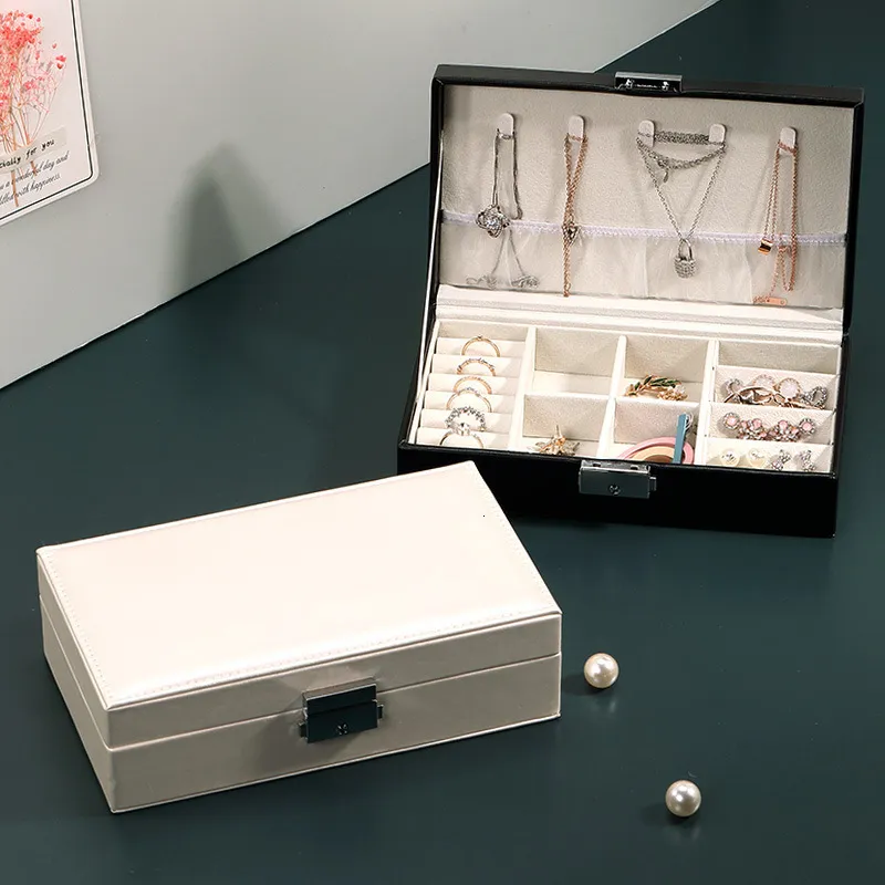 Smyckesl￥dor Portabla PU -smycken Box Organisator Displayen Travel Knapp L￤derf￶rvaring Zipper Jewelers Joyero 221205