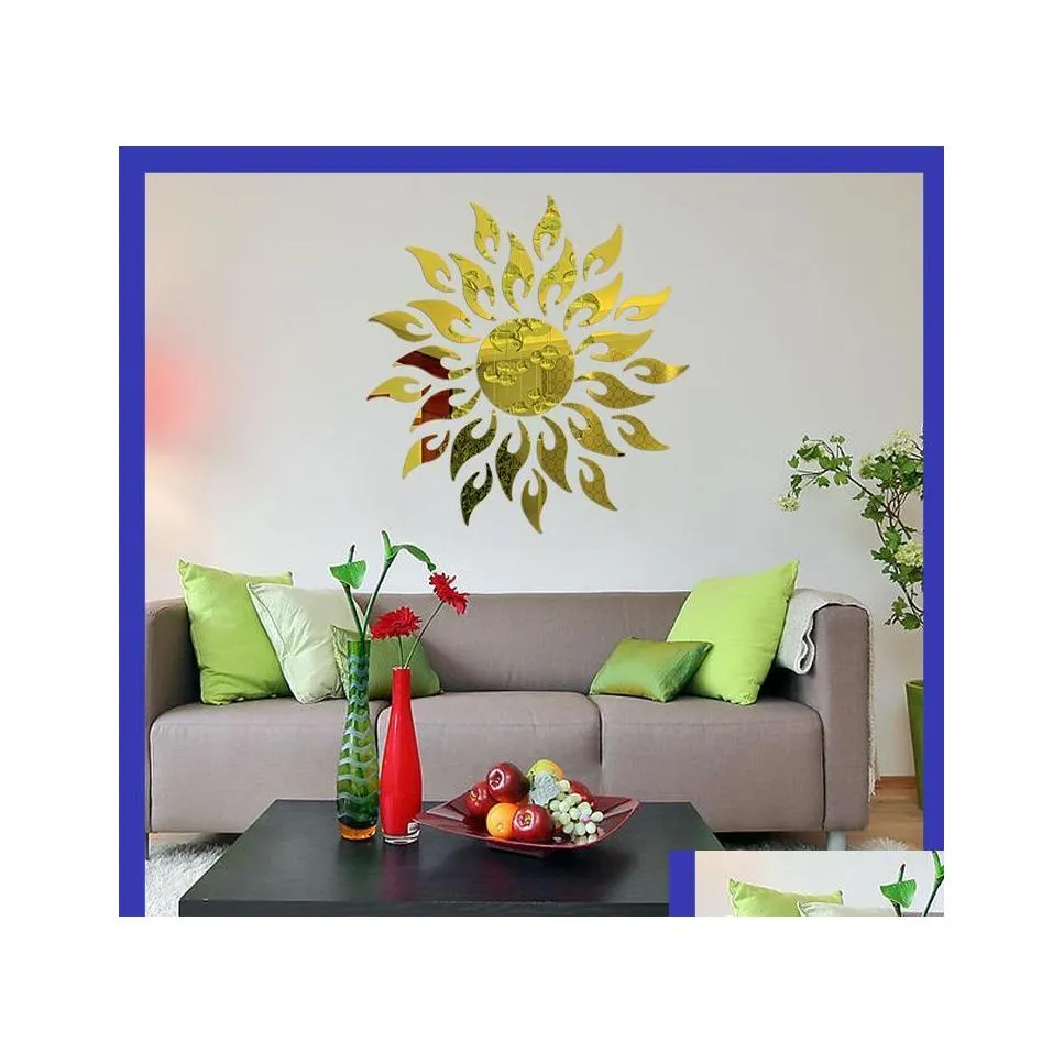 Stickers Muraux 3D Miroir Stickers Muraux Acrylique Motif De Tournesol Papier Peint Anti-moisissure Pour La Décoration Intérieure Paster Mode Écologique 10 Dh1Xk