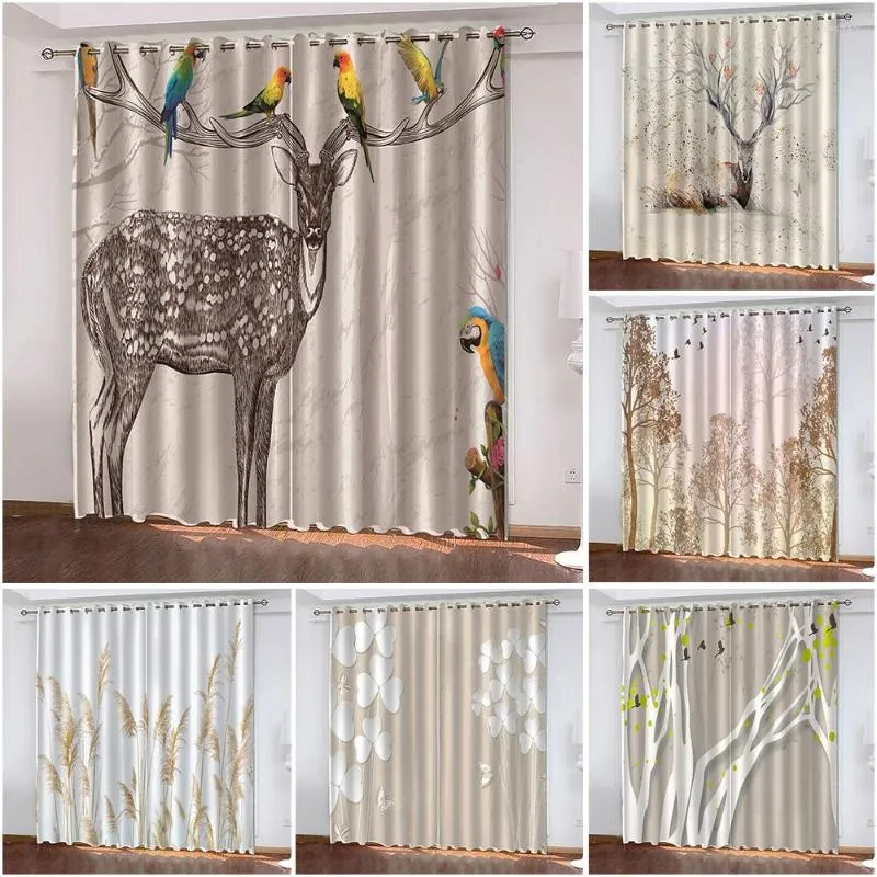 Curtain Nordic Modern Elk Printed Blackout Curtains Home Woven Decoration Bedroom Cortinas Para La Sala Cortineros