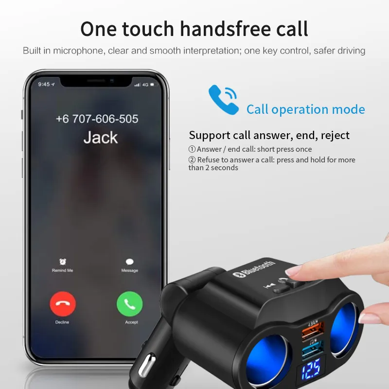 Cigarette Lighter Car Phone Music Adapter Car Cigarette Lighter Charger FM Transmitter From 5,7