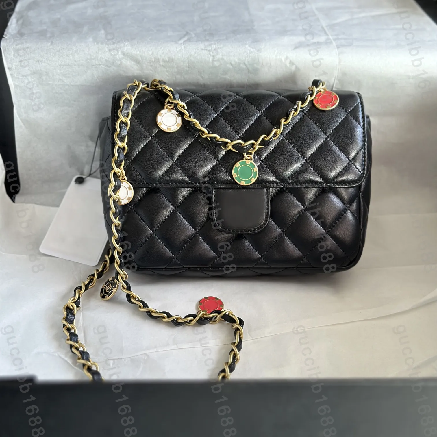 Bolsos De Lujo Negros Mini Bolso De Piel De Cordero Acolchado