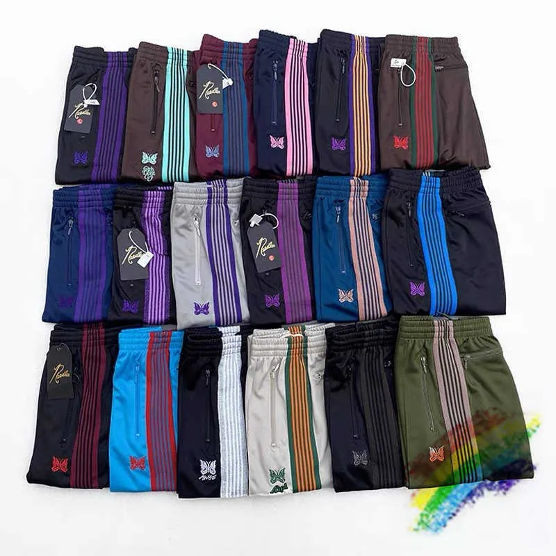 Men's Pants AWGE Needles Sweatpants Men Women 1 1 Top Quality Embroidered Butterfly Stripe Needles Pants Trousers T221205