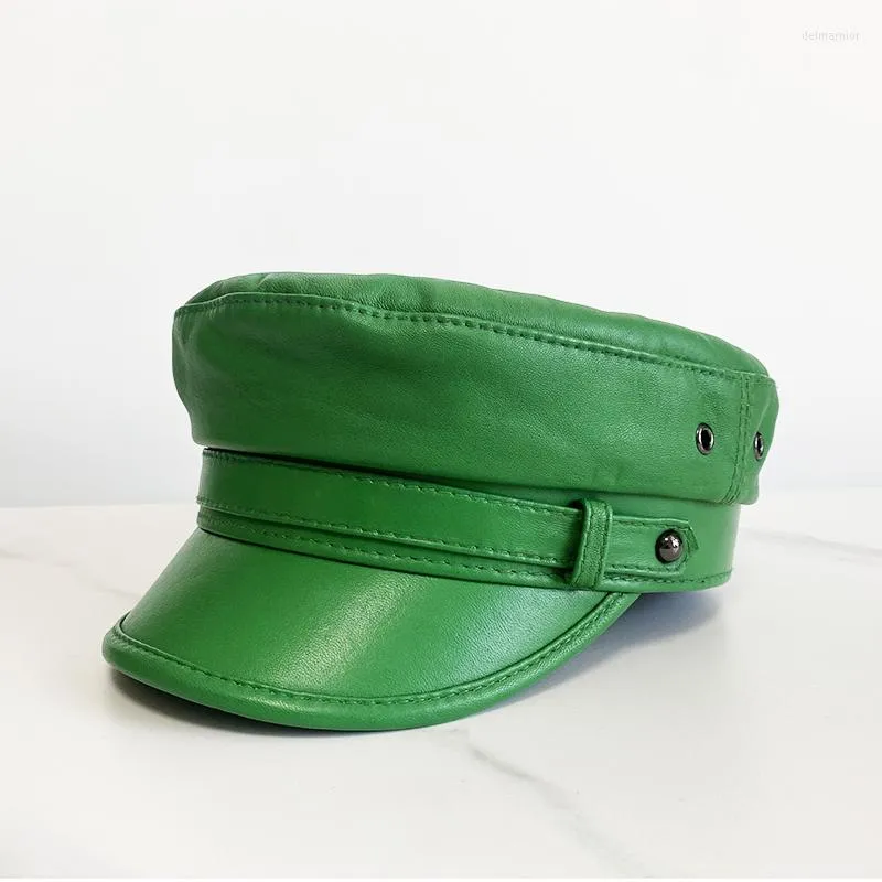 Bérets haute qualité en cuir véritable unisexe militaire chapeau hiver chaud en plein air première couche mouton vert armée casquette femmes hommes