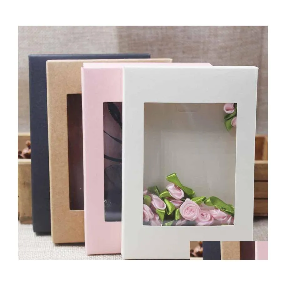 Packing Boxes Kraft Paper Gift Packaging Box 12.5X8.5X1.5Cm Wedding Birthday Food Snacks With Pvc Window 254 N2 Drop Delivery Office Dhw6R