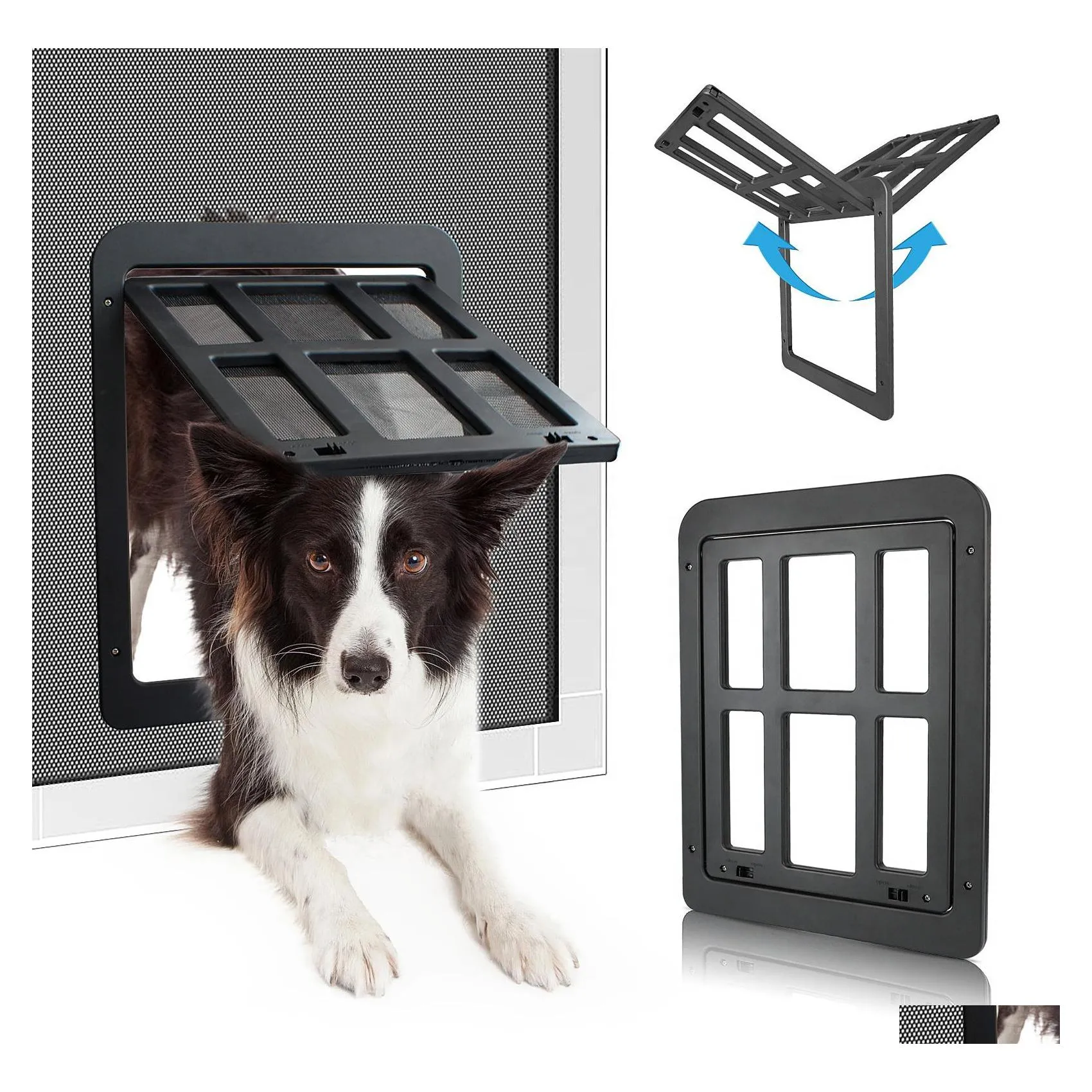 Case per cani Accessori per cucce Accessori per cucce Porta per gatti con serratura in plastica per cani e gatti Anti zanzare Sn Finestra Deflettore di sicurezza Tunne Dh7Il