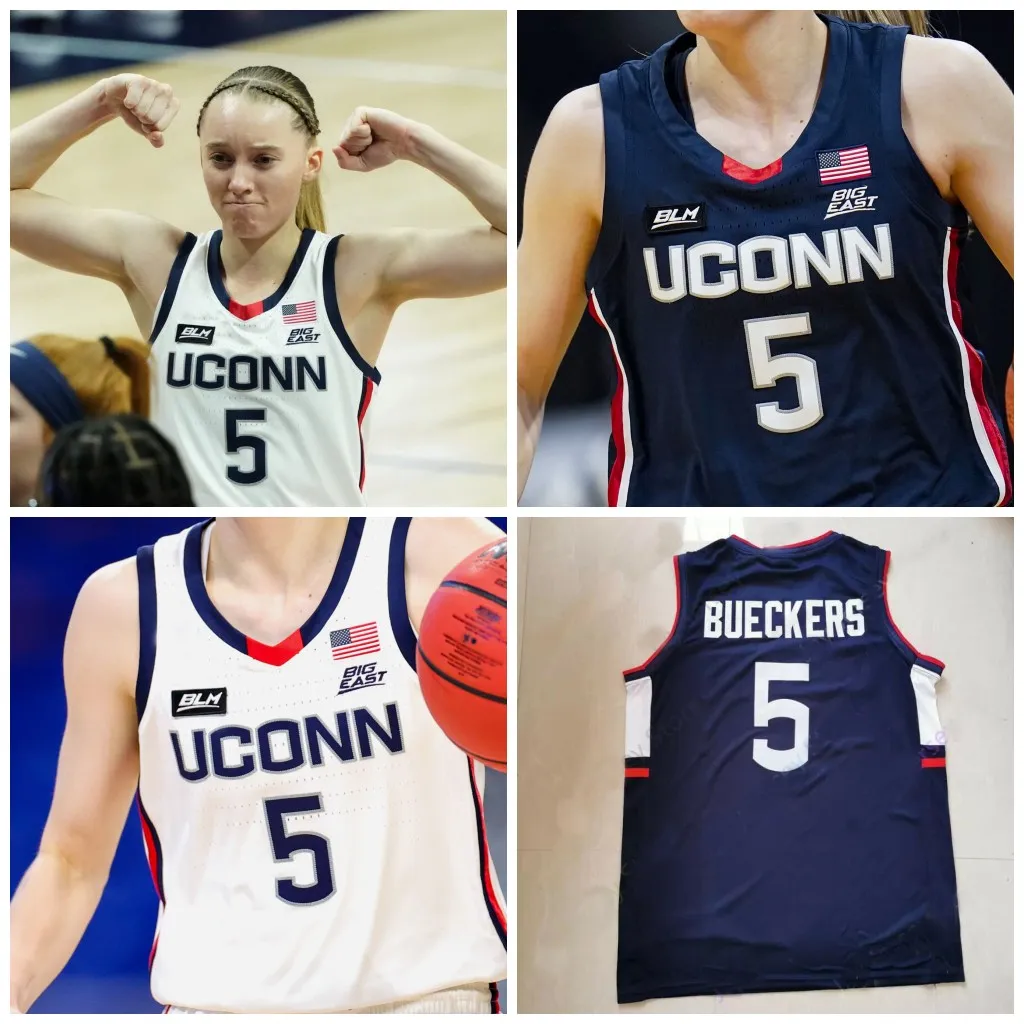 NCAA 코네티컷 UConn Huskies 후퇴 Bueckers # 5 Paige Bueckers 대학 농구 저지 고등학교