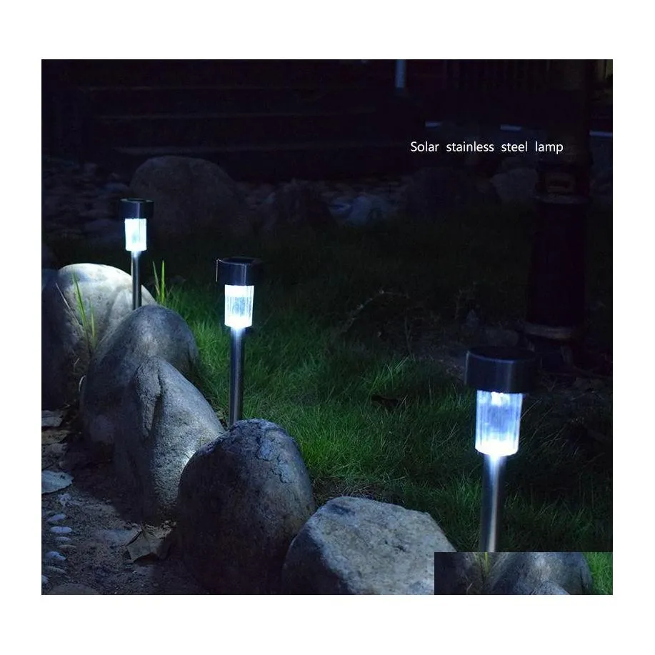 Garden Decorations Solar Lights Stainless Steel Gardern Pathway Lawn Lamps Landscape Decoration Led White Light Power Ground Insert Dhkkg