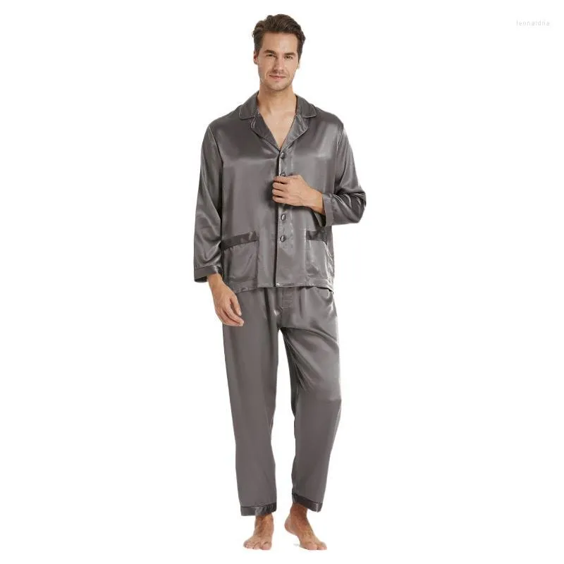 Pigiama da notte da uomo in seta da uomo Pigiama da notte lungo 22 Momme Abbigliamento di gelso naturale di lusso Pjs