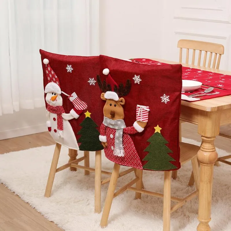 Couvre-chaise Noel Père Noël Noël Non-tissé Table de dîner Chapeau rouge Décorations de Noël pour la maison Année 2023