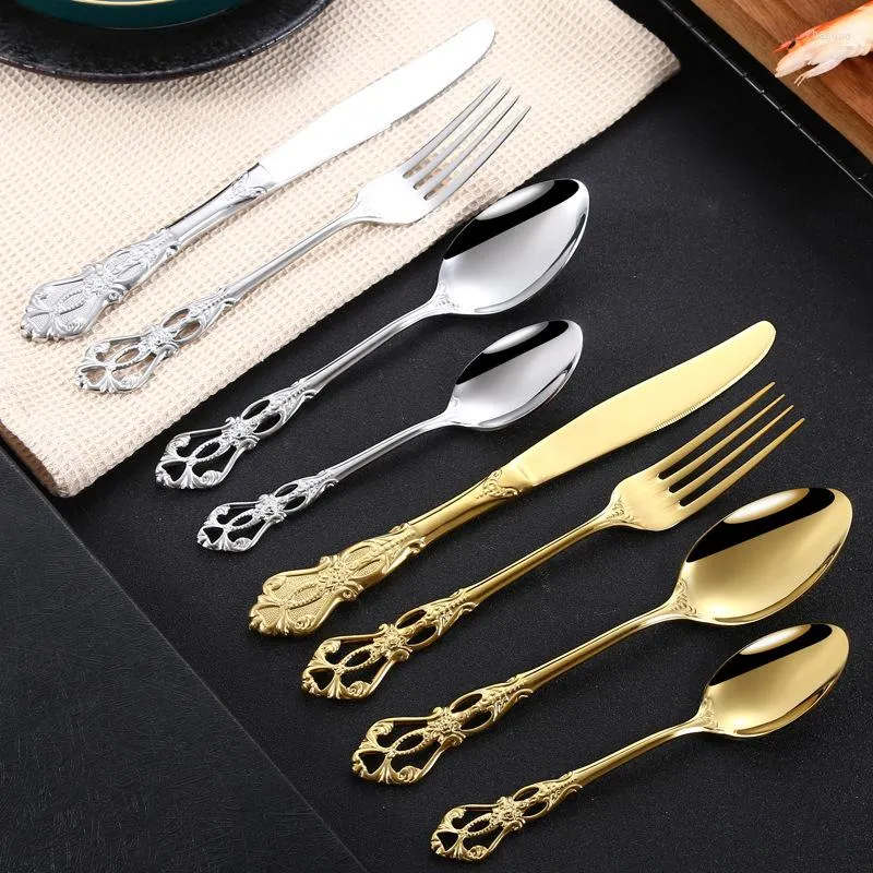 مجموعات أدوات Flatware 4pcs/مجموعة مجموعة فاخرة متعددة الأدوات الإبداعية الأدوات المائدة الإبداعية ثقب مربع الهدايا سكين شوكة المائدة ملعقة