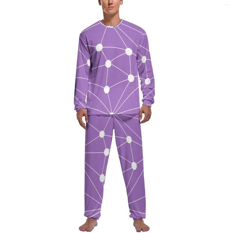 Men's Sleepwear Abstract Geometry Pajamas Polka Dots Print Men Long-Sleeve Soft Set 2 Pieces Sleep Spring Design Birthday Gift