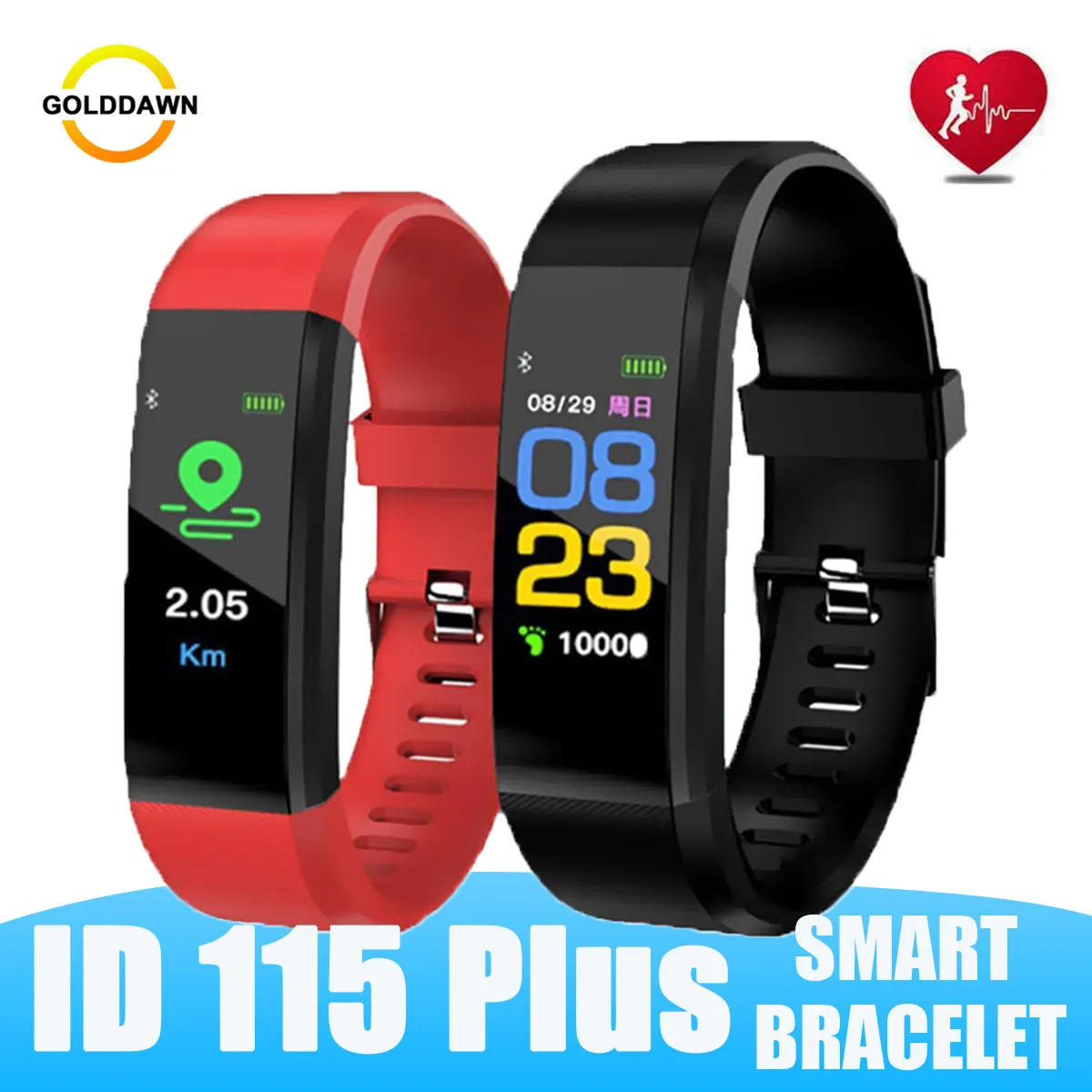 Braccialetto intelligente Smart Watch Cinturino da polso Cellulari Fitness Tracker Monitoraggio della frequenza cardiaca Con scatola al dettaglio Id115 Plus Android universale