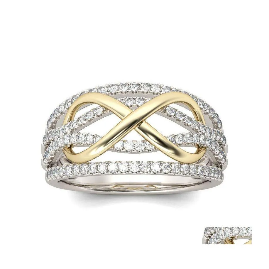 Anillos de boda plateados Sier Love Anillo de bodas Brillante Circón cúbico Bowknot Infinito Símbolo Eternidad Promesa Joyería para mujer Girlfrie Dh57D