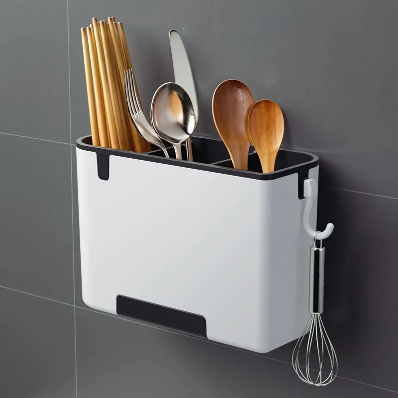 Utensil Caddy With Drain Holes Cutlery Organizer Kitchen Bins White 3 PCS