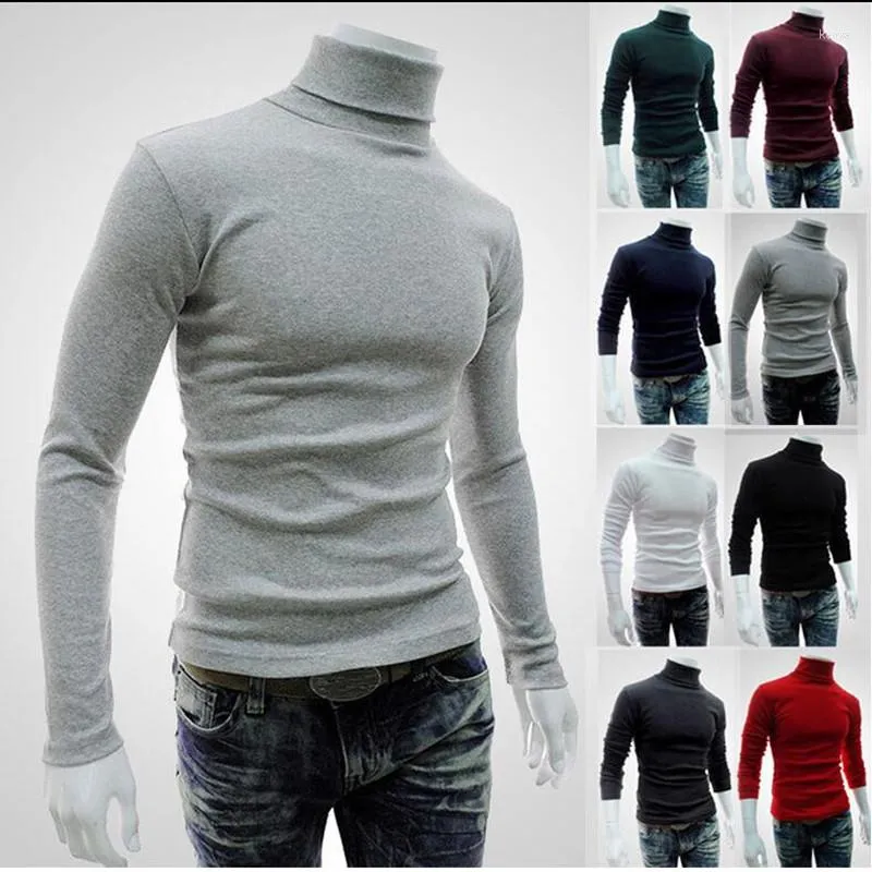 Men's Polos 2022 Autumn Winter Sweater Turtleneck Solid Color Casual Slim Fit Brand Knitted Pullovers