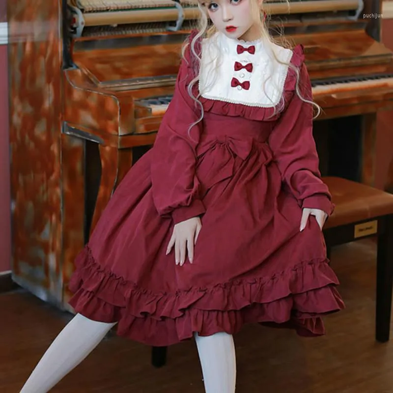Theme Costume Japanese Victorian Elegant Red Lolita Dress Women Vintage Sweet Kawaii Fairy Loli Temperament Girsl Student Princess