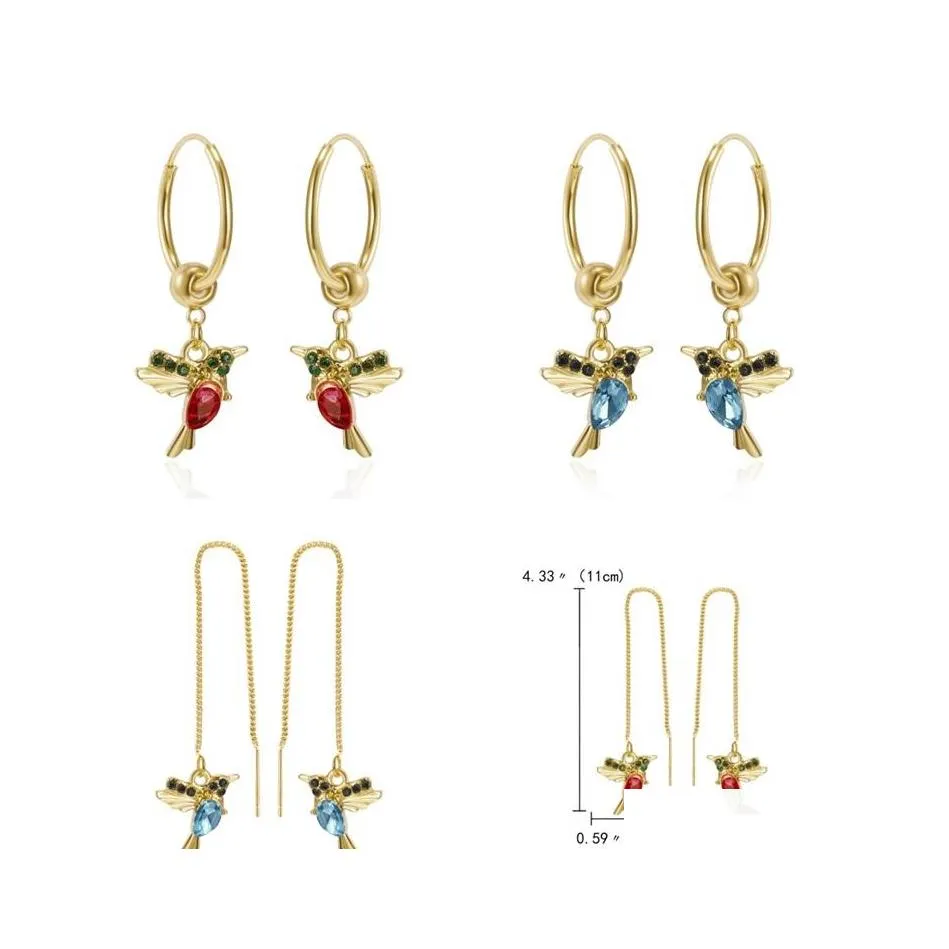 Cuelga la lámpara Colibrí Pendientes colgantes de cristal Exquisitos pájaros en forma de borla Pendiente de pájaro para mujer Joyería de boda 22 D3 Dhdso